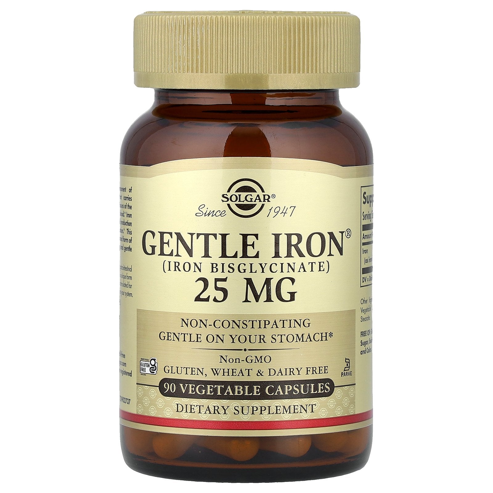 Solgar, Gentle Iron®, 25 mg, 90 Vegetable Capsules