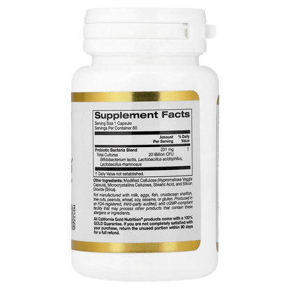 California Gold Nutrition, Women's Probiotics with Probiotic Bacteria Blend, Bifidobacterium lactis, Lactobacillus acidophilus, and Lactobacillus rhamnosus, 20 Billion CFU, 60 Veggie Capsules