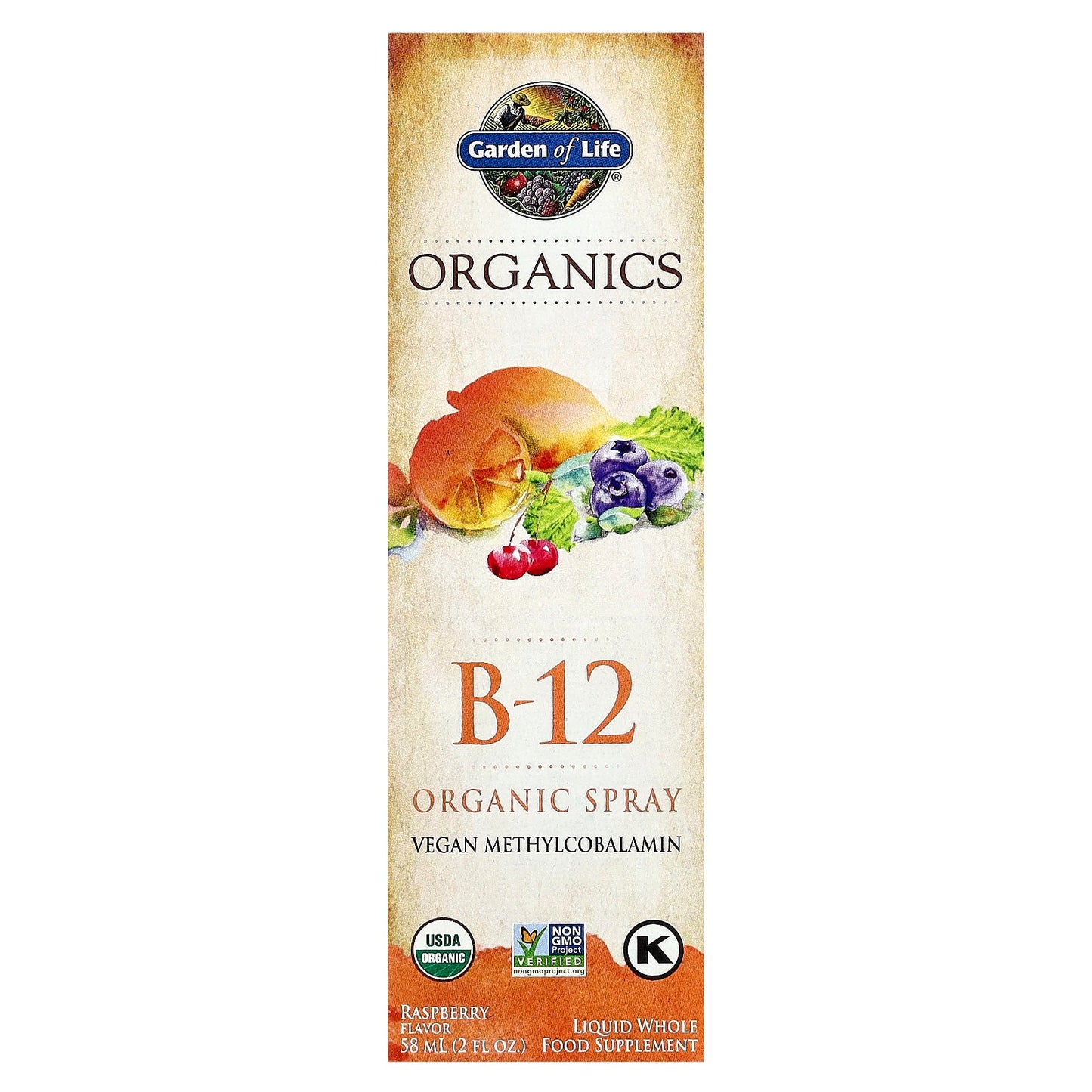Garden of Life, Organics, B-12 Organic Spray, Raspberry, 2 fl oz (58 ml)