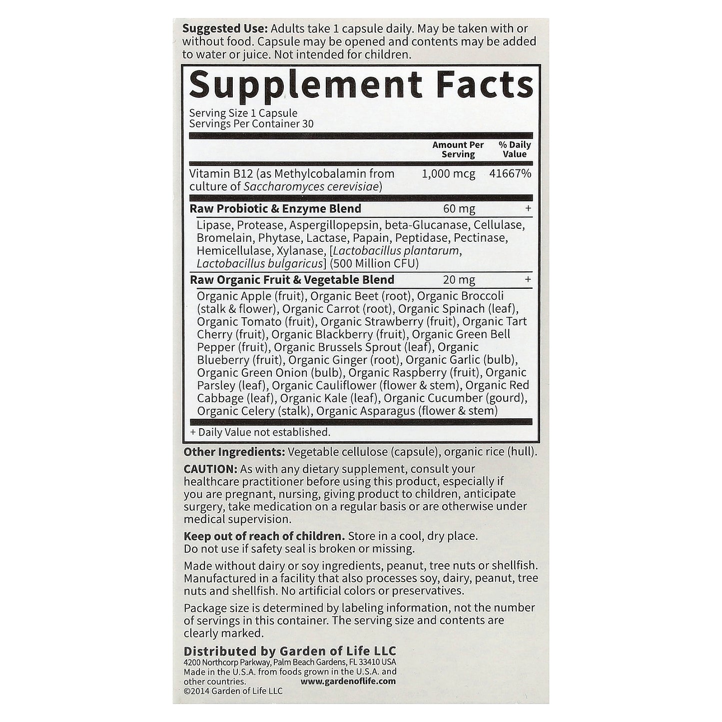 Garden of Life, Vitamin Code®, RAW B-12™, 30 Vegan Capsules