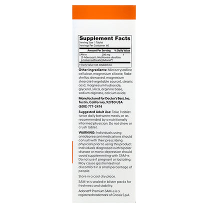 Doctor's Best, SAM-e, 200 mg, 60 Enteric Coated Tablets