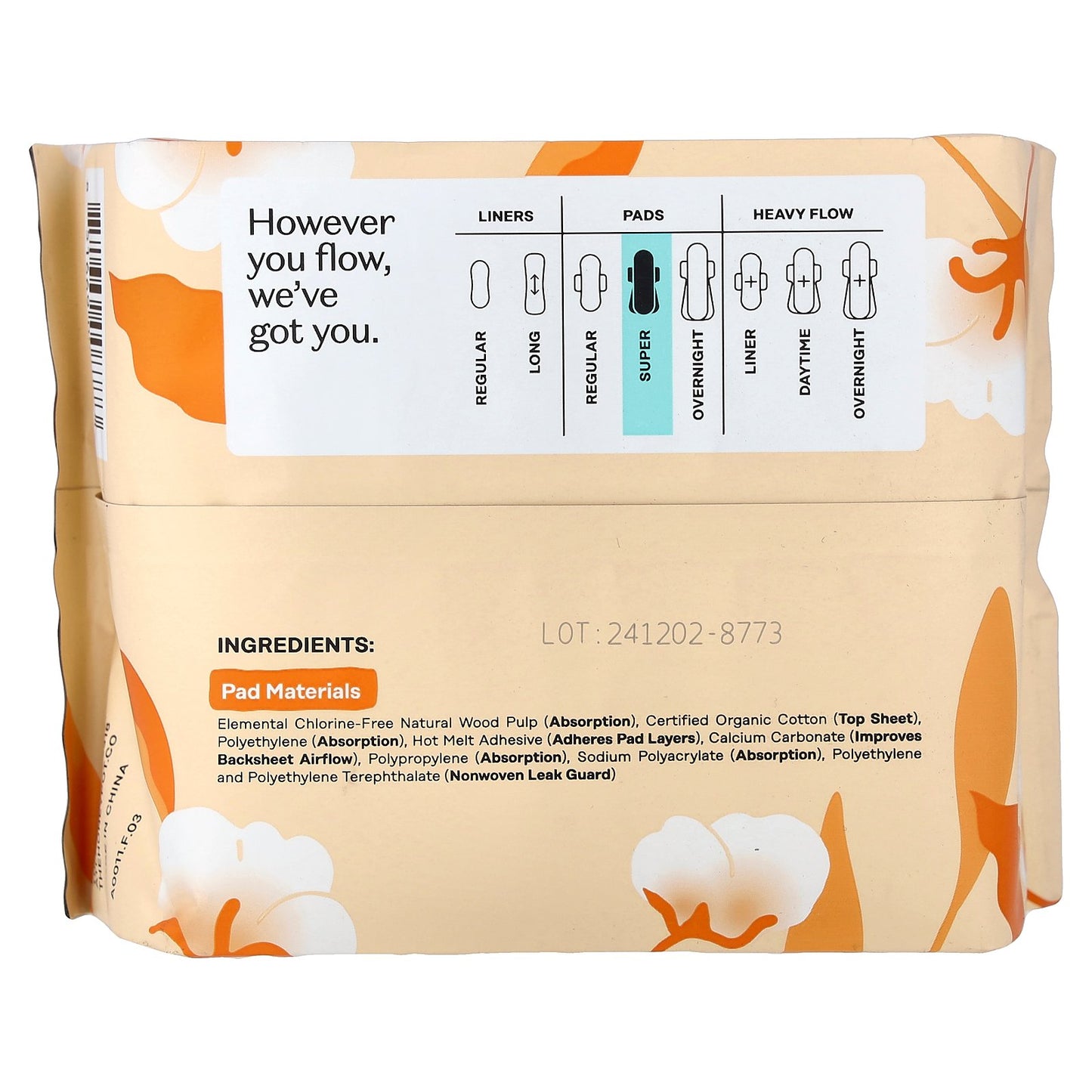 The Honey Pot Company, 100% Organic Cotton Cover, Non-Herbal Pads with Wings, Super, 16 Count