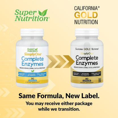 California Gold Nutrition, SimplyOne®, Complete Enzymes with Betaine HCl, Ox Bile Extract, Full-Spectrum Enzymes, and Bromelain, 90 Capsules