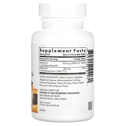 Michael's Health, D3 with Vitamin K2, Apricot, 90 Vegetarian Chewable Tablets