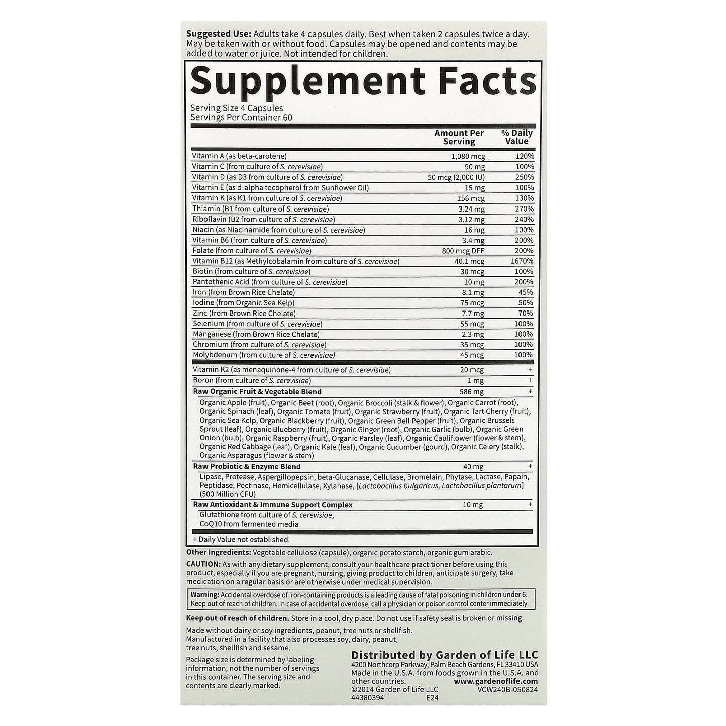 Garden of Life, Vitamin Code®, Whole Food Multivitamin, Women, 240 Vegetarian Capsules