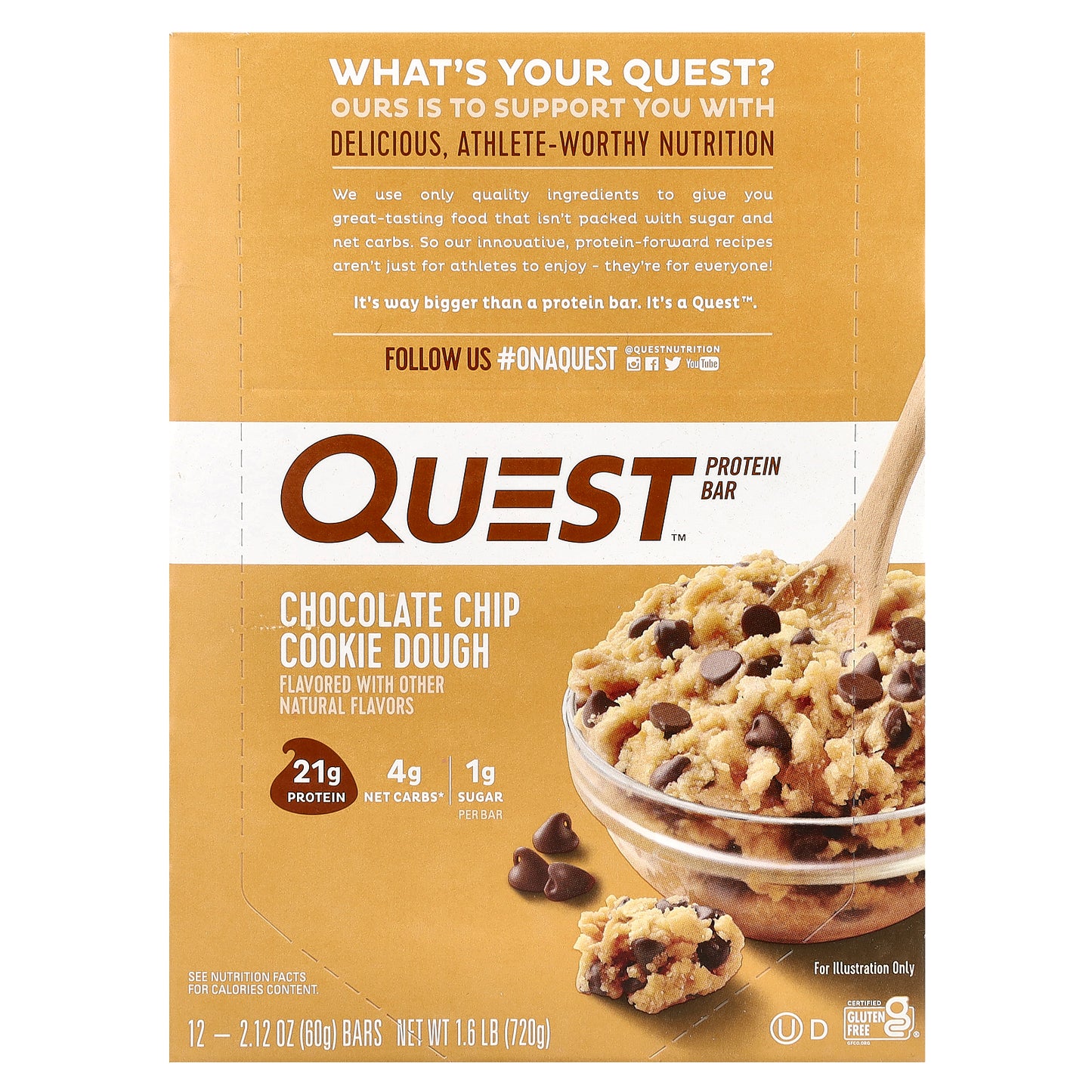 Quest Nutrition, Protein Bar, Chocolate Chip Cookie Dough, 12 Bars, 2.12 oz (60 g) Each