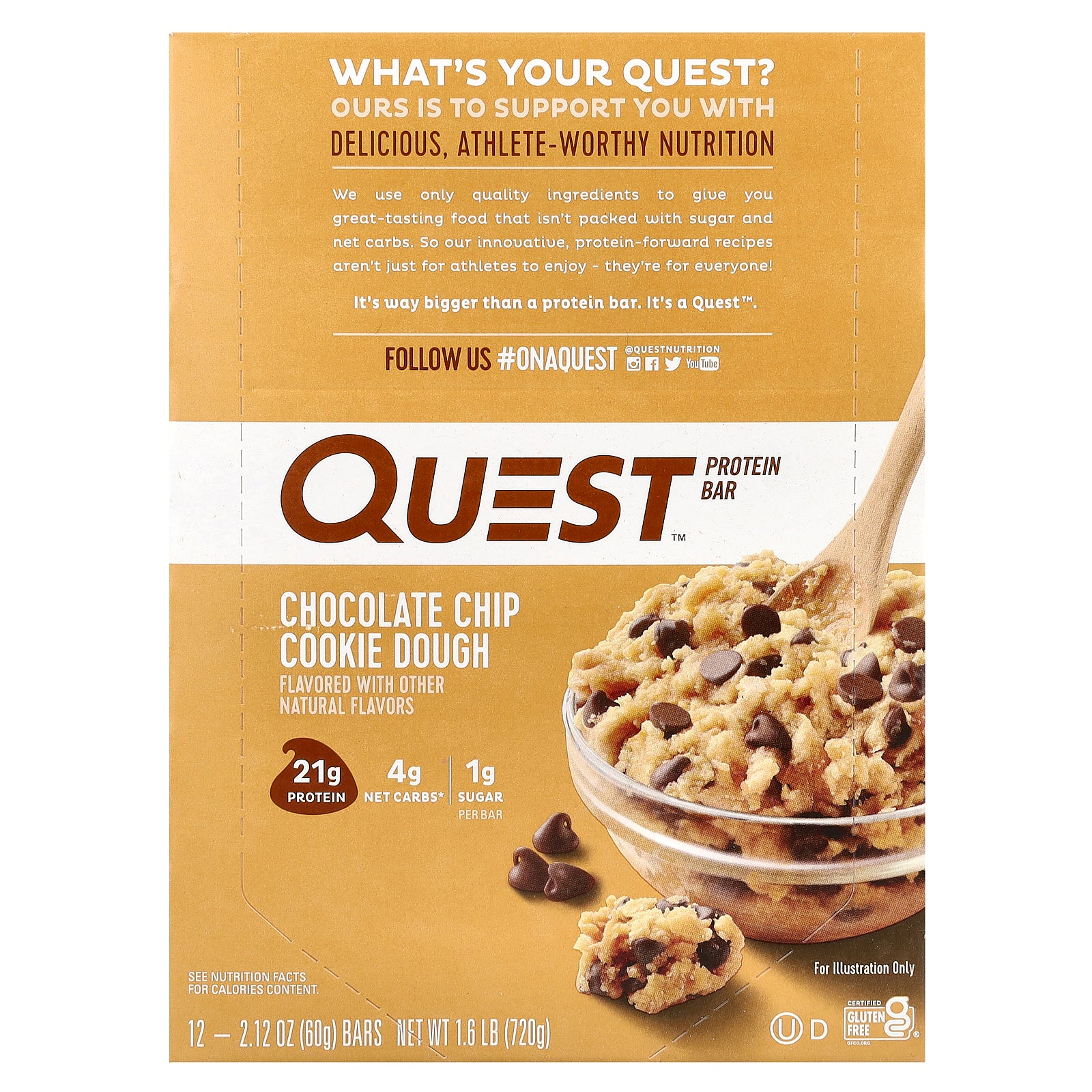 Quest Nutrition, Protein Bar, Chocolate Chip Cookie Dough, 12 Bars, 2.12 oz (60 g) Each