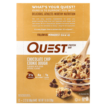 Quest Nutrition, Protein Bar, Chocolate Chip Cookie Dough, 12 Bars, 2.12 oz (60 g) Each