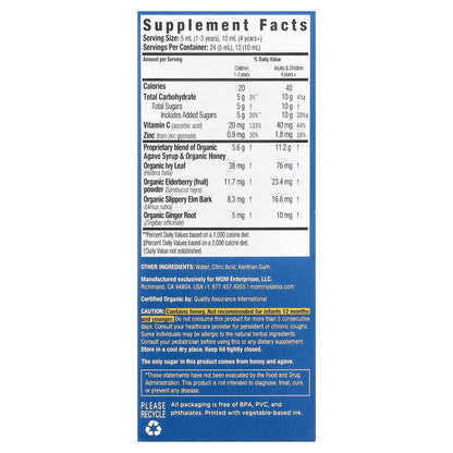 Mommy's Bliss, Kids Organic Cough Syrup & Mucus + Immunity Support, 1-12 Yrs, Elderberry, 4 fl oz (120 ml)