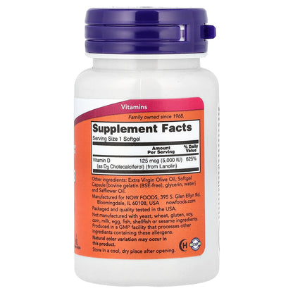 NOW Foods, Vitamin D-3, High Potency, 5,000 IU, 240 Softgels