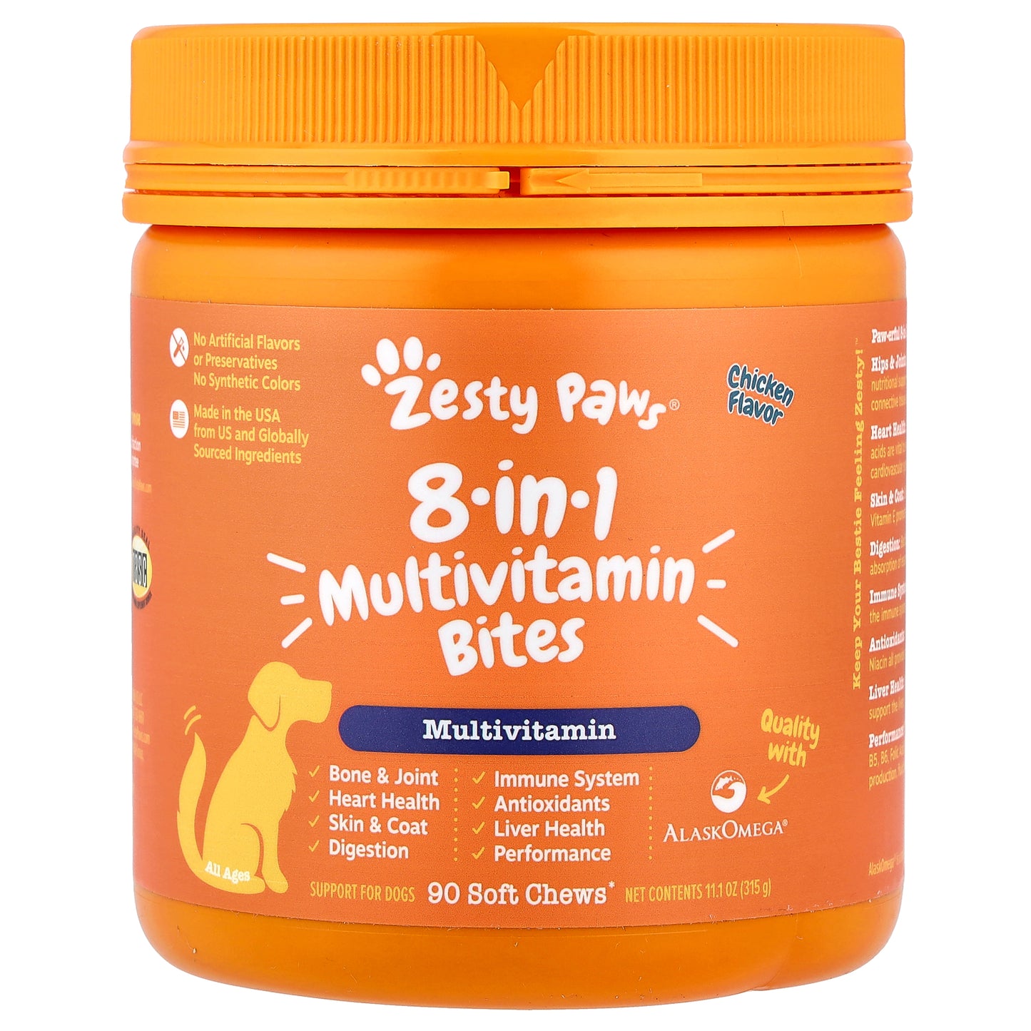 Zesty Paws, 8-in-1 Multivitamin Bites, For Dogs, All Ages, Chicken, 90 Soft Chews, 11.1 oz (315 g)