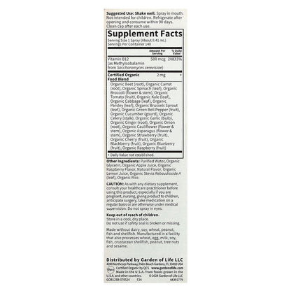 Garden of Life, Organics, B-12 Organic Spray, Raspberry, 2 fl oz (58 ml)