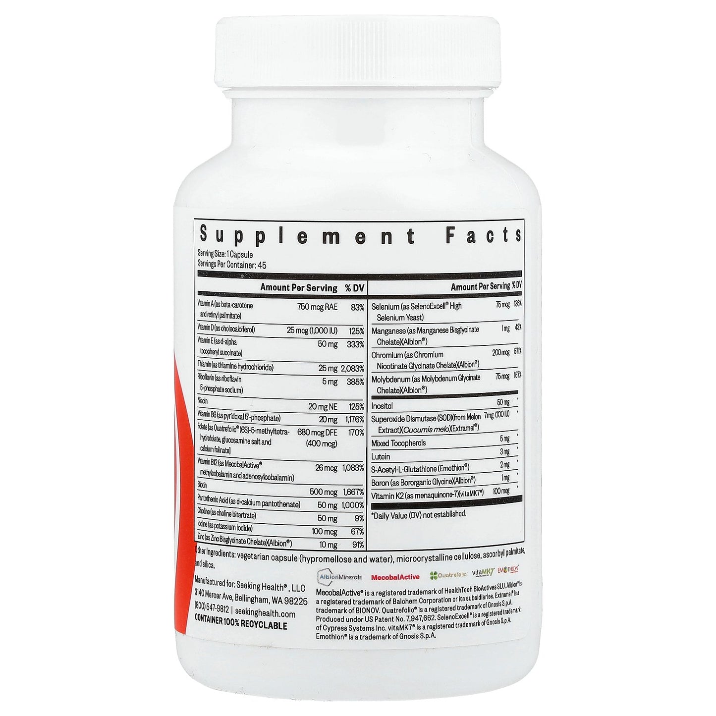 Seeking Health, Multivitamin One, 45 Capsules