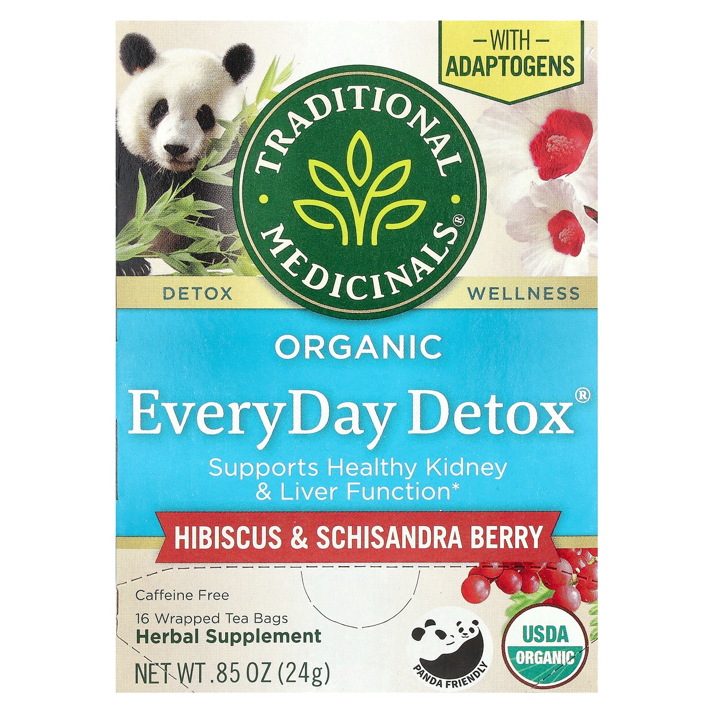 Traditional Medicinals, Organic EveryDay Detox®, Hibiscus & Schisandra Berry, Caffeine Free, 16 Wrapped Tea Bags, 0.85 oz (24 g)