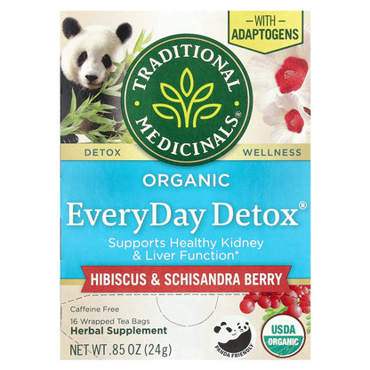 Traditional Medicinals, Organic EveryDay Detox®, Hibiscus & Schisandra Berry, Caffeine Free, 16 Wrapped Tea Bags, 0.85 oz (24 g)