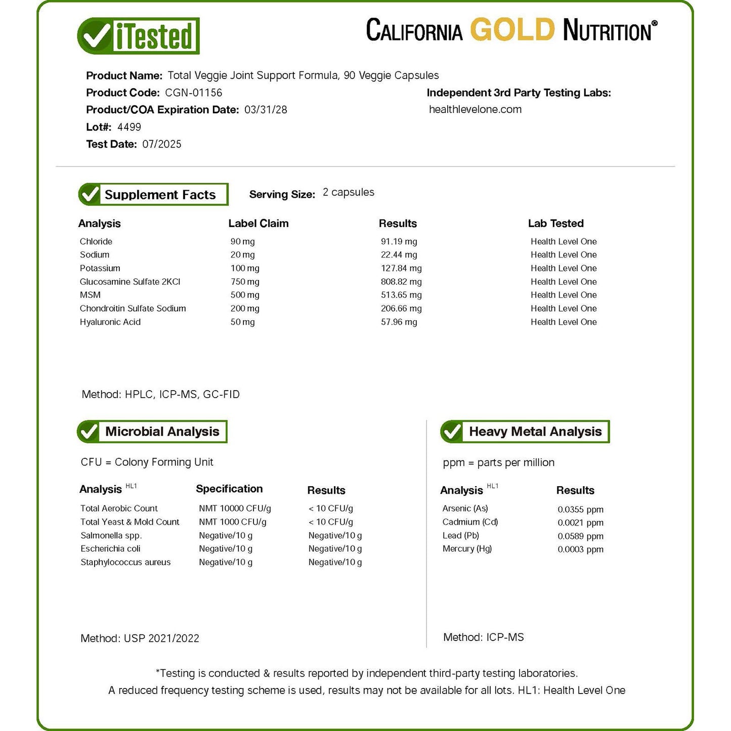 California Gold Nutrition, Total Veggie Joint Support Formula with Glucosamine, Chondroitin, MSM, and Hyaluronic Acid, 90 Veggie Capsules