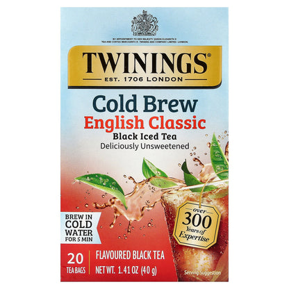 Twinings, Cold Brewed Iced Tea, Black Tea, English Classic, Unsweetened, 20 Tea Bags, 1.41 oz (40 g)