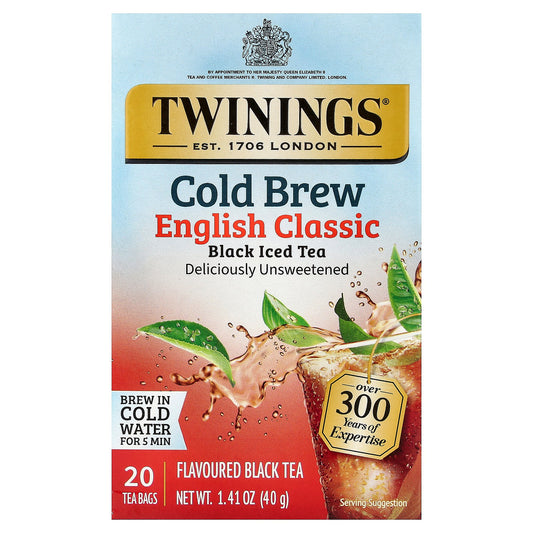 Twinings, Cold Brewed Iced Tea, Black Tea, English Classic, Unsweetened, 20 Tea Bags, 1.41 oz (40 g)