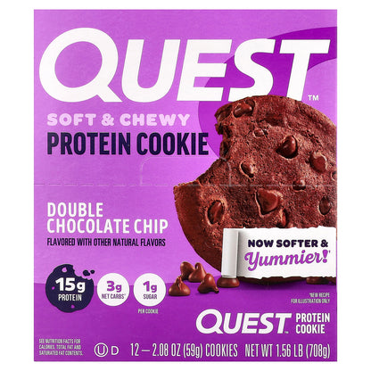Quest Nutrition, Protein Cookie, Double Chocolate Chip, 12 Cookies, 2.08 oz (59 g) Each