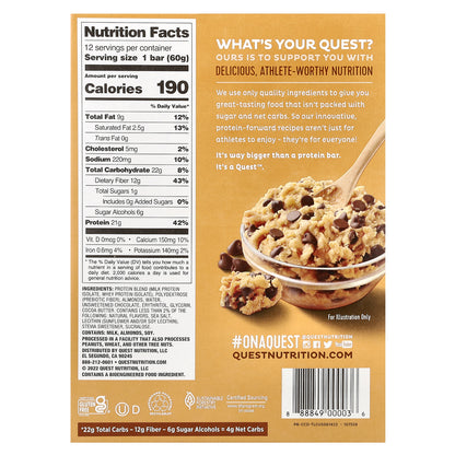 Quest Nutrition, Protein Bar, Chocolate Chip Cookie Dough, 12 Bars, 2.12 oz (60 g) Each
