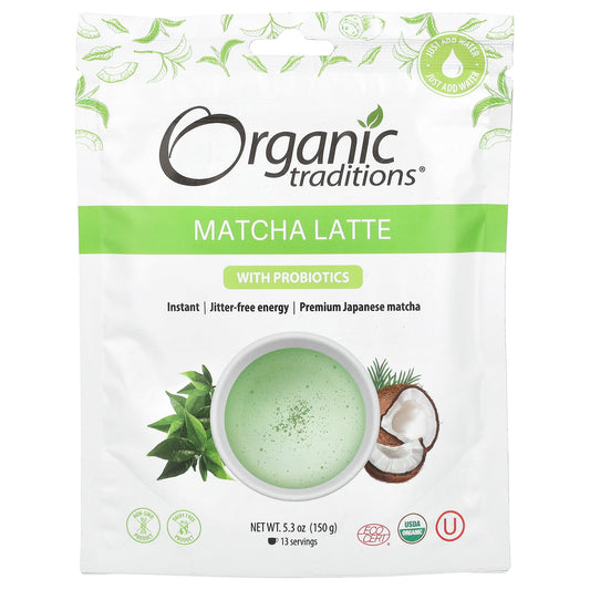 Organic Traditions, Matcha Latte with Probiotics, 5.3 oz (150 g)