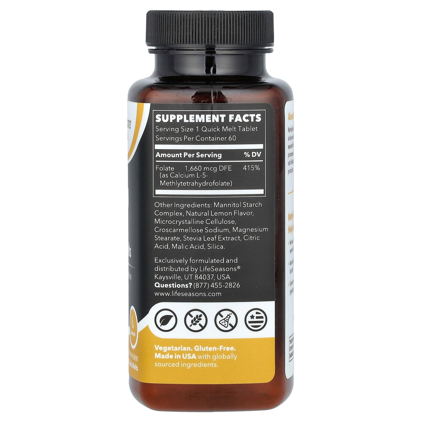 LifeSeasons, Methyl Folate Quick Melts, Lemon, 60 Quick Melts (1,660 mcg per Melt)