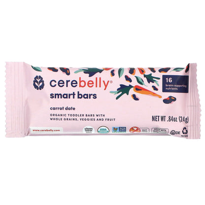 Cerebelly, Smart Bars, Organic Toddler Bars, Carrot Date, 5 Bars, 0.84 oz (24 g) Each