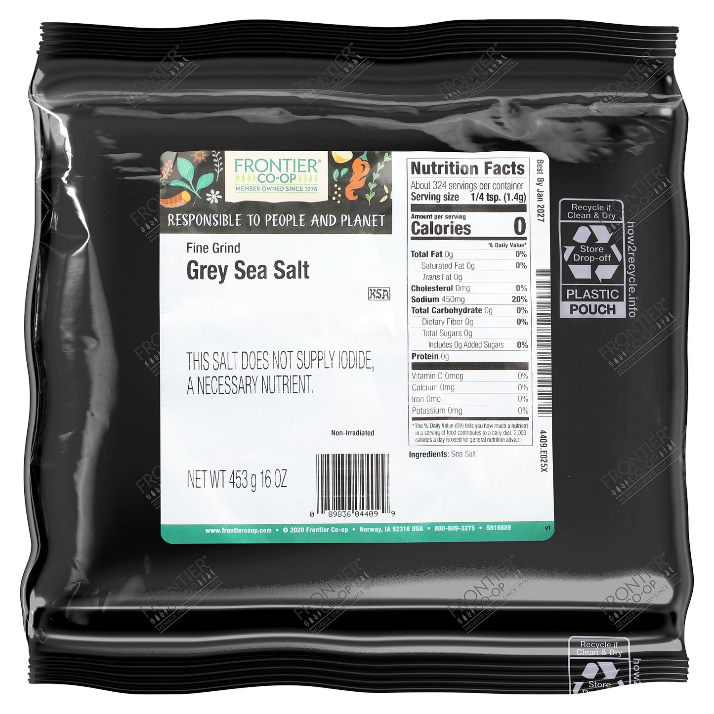 Frontier Co-op, Fine Grind Grey Sea Salt, 16 oz (453 g)