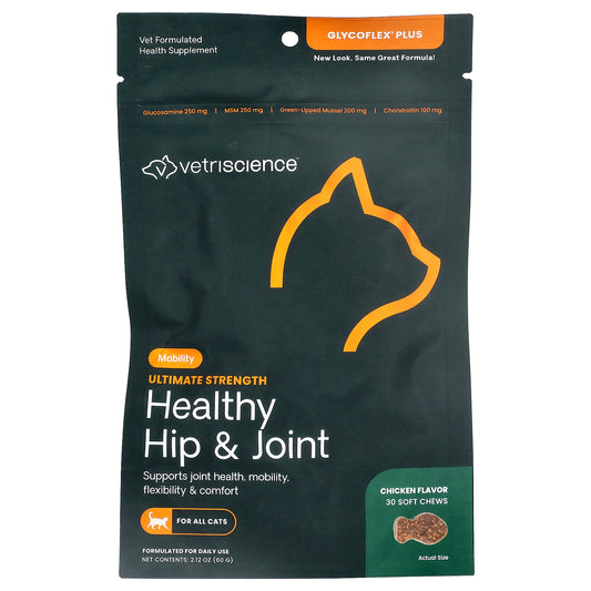VetriScience, GlycoFlex® Plus, Healthy Hip & Joint, For All Cats, Chicken, 30 Soft Chews, 2.12 oz (60 g)