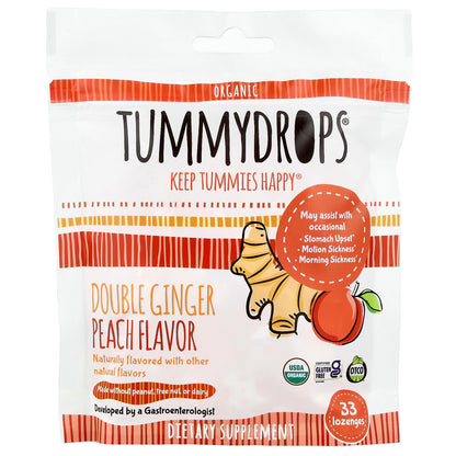Tummydrops, Organic Double Ginger Peach Drops, 33 Lozenges