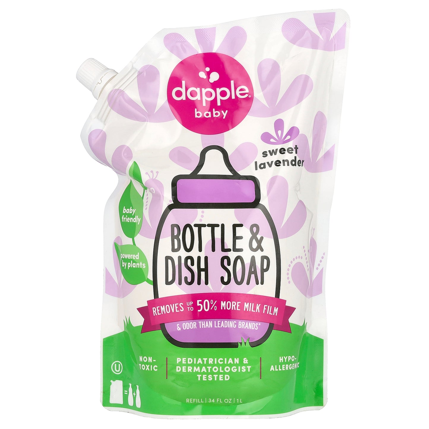 Dapple Baby, Bottle & Dish Soap Refill, Sweet Lavender, 34 fl oz (1 L)