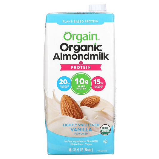 Orgain, Organic Almondmilk  + Protein, Plant-Based, Lightly Sweetened Vanilla, 32 fl oz (946 ml)