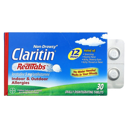 Claritin, Non-Drowsy RediTabs, Indoor & Outdoor Allergies, 5 mg, 30 Orally Disintegrating Tablets