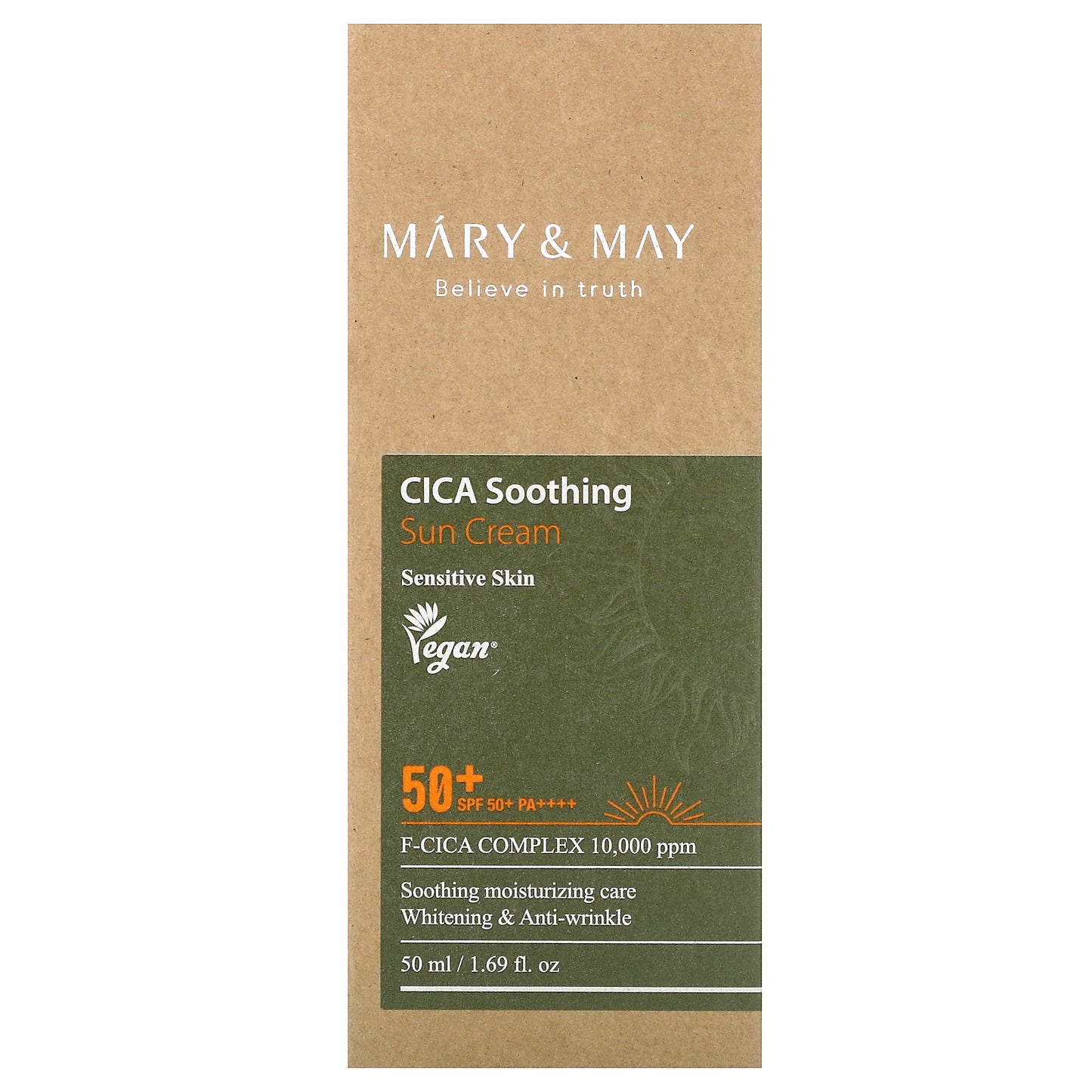 Mary & May, CICA Soothing Sun Cream, Sensitive Skin,  SPF 50+ PA++++, 1.69 fl oz (50 ml)