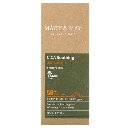 Mary & May, CICA Soothing Sun Cream, Sensitive Skin,  SPF 50+ PA++++, 1.69 fl oz (50 ml)
