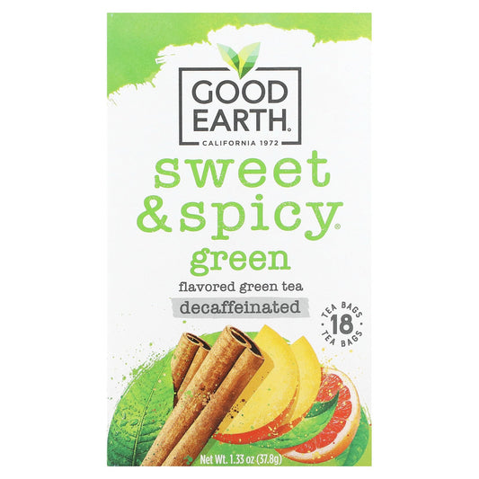 Good Earth Teas, Green Tea, Sweet & Spicy, Green, Decaffeinated , 18 Tea Bags, 1.33 oz (37.8 g)