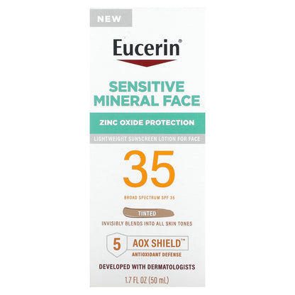 Eucerin, Sensitive Mineral Face Sunscreen Lotion, SPF 35, Tinted, 1.7 fl oz (50 ml)