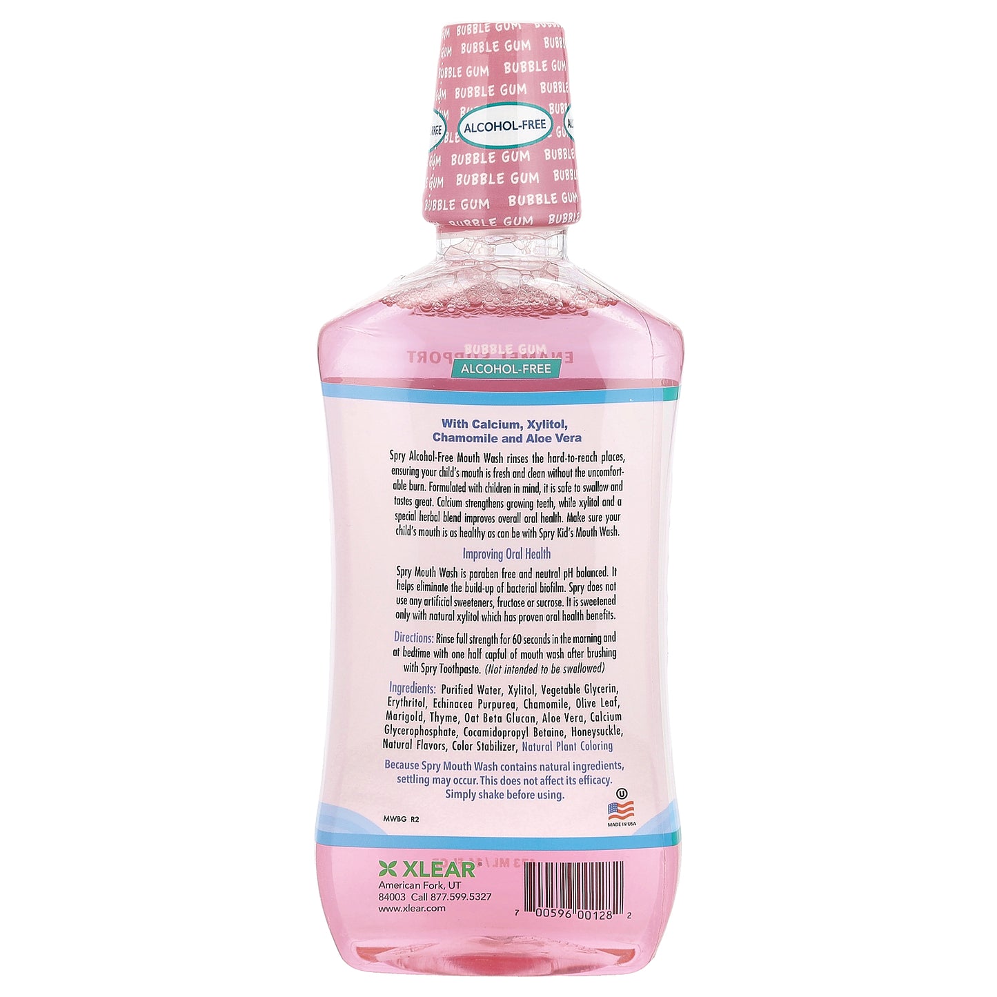 Xlear, Kid's Spry® Mouth Wash, Enamel Support, Alcohol-Free, Bubble Gum, 16 fl oz (473 ml)