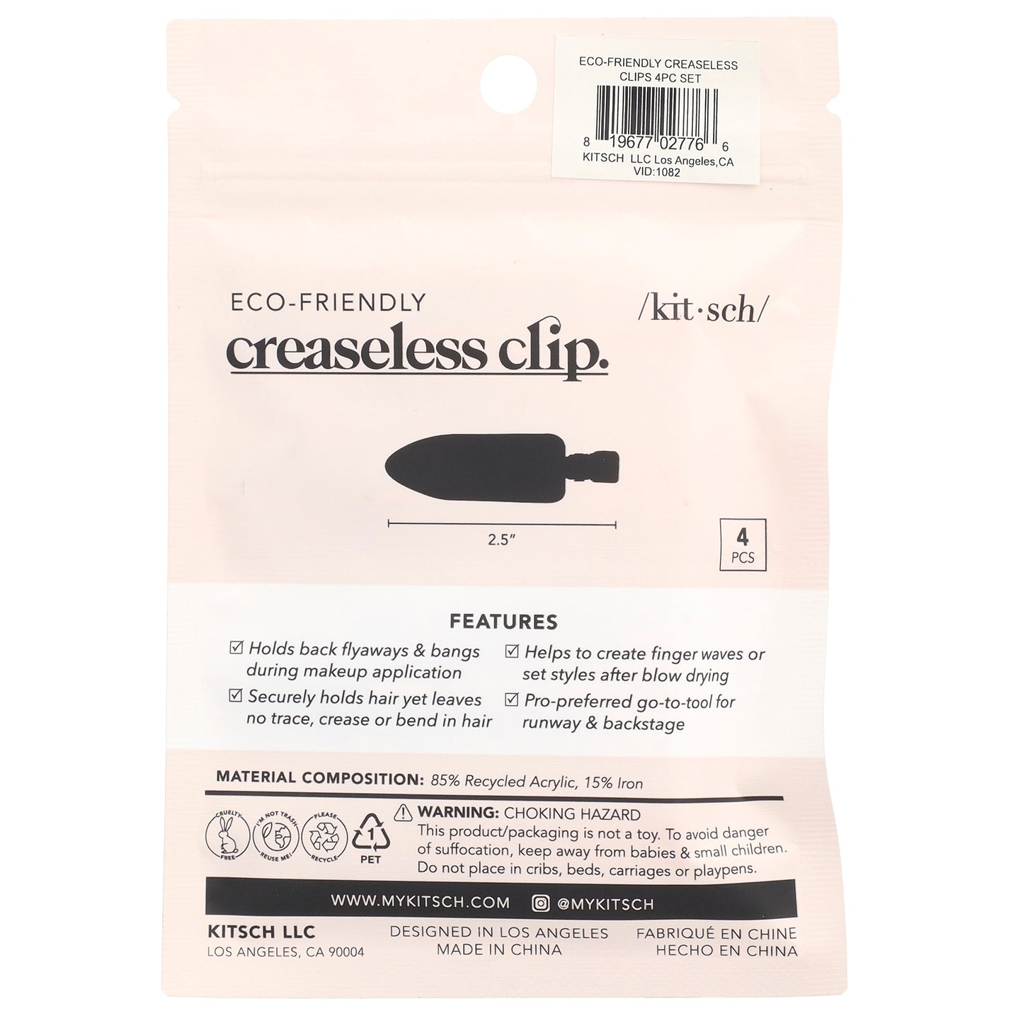 Kitsch, Eco-Friendly Creaseless Clip, 4 Pieces