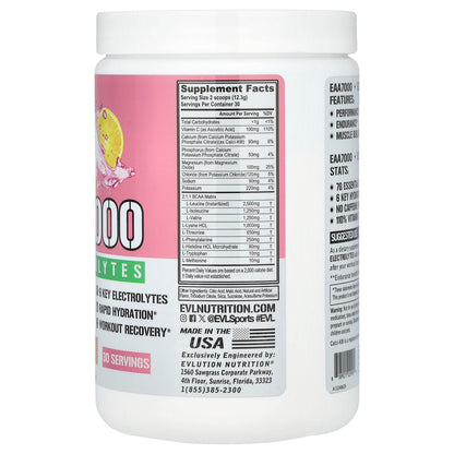 EVLution Nutrition, EAA 7000 + Electrolytes, Pink Lemonade, 13 oz (369 g)