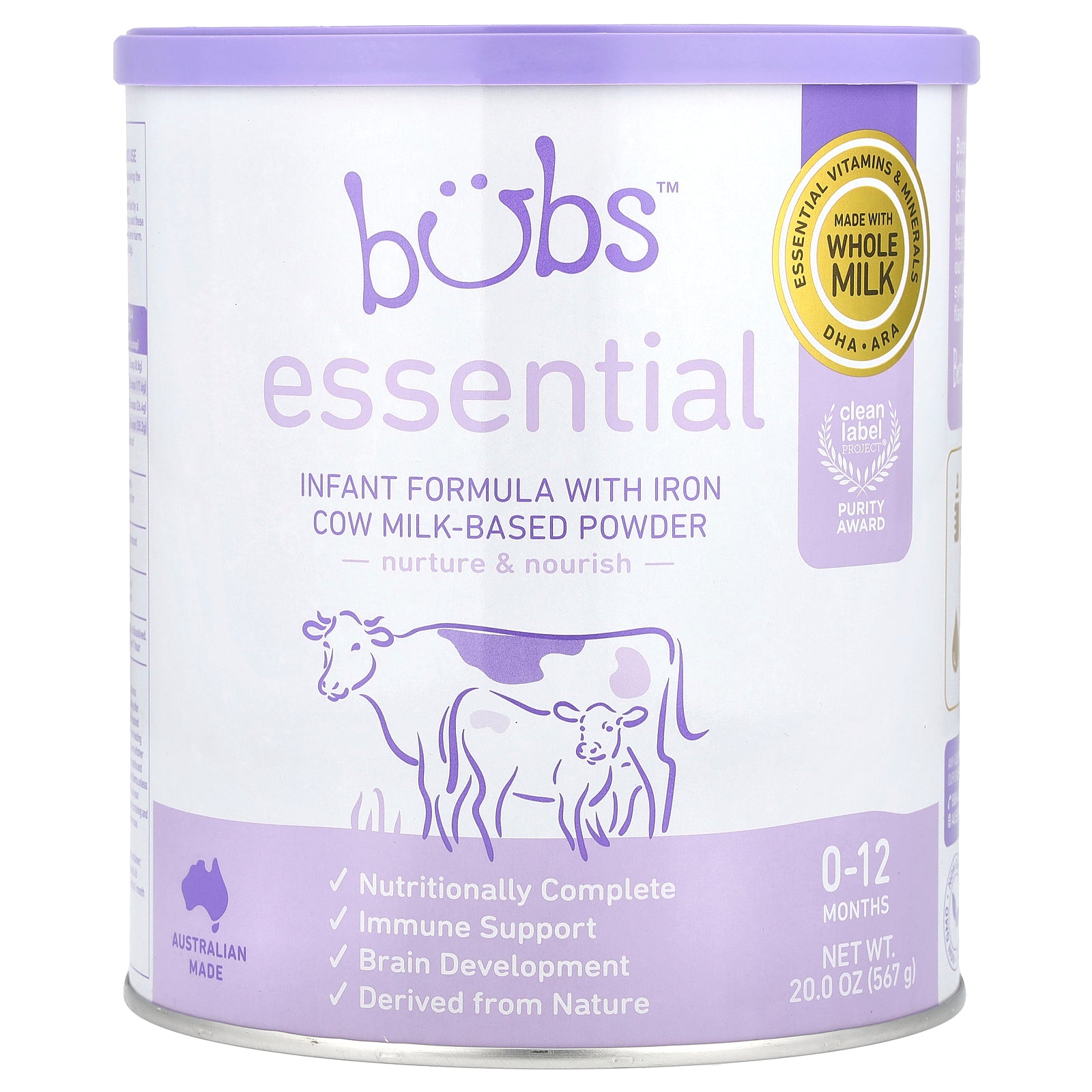 Aussie Bubs, Essential, Infant Formula With Iron Cow Milk-Based Powder, 0-12 Months, 20 oz (567 g)