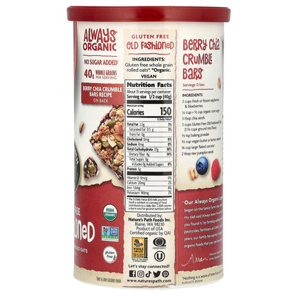 Nature's Path, Organic Whole Grain Rolled Oats, Gluten Free, Old Fashioned, 18 oz (510 g)