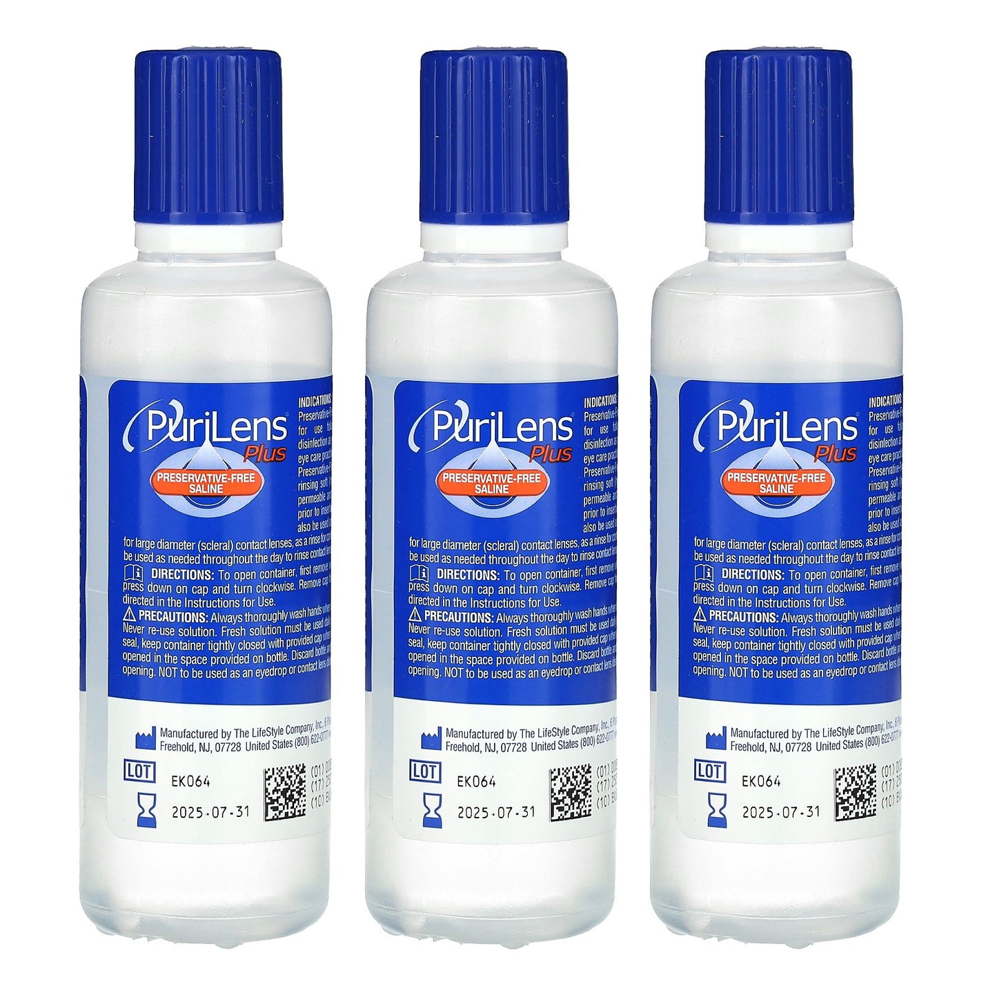 Purilens, Plus Preservative-Free Saline, 3 Bottles, 4 fl oz (120 ml) Each