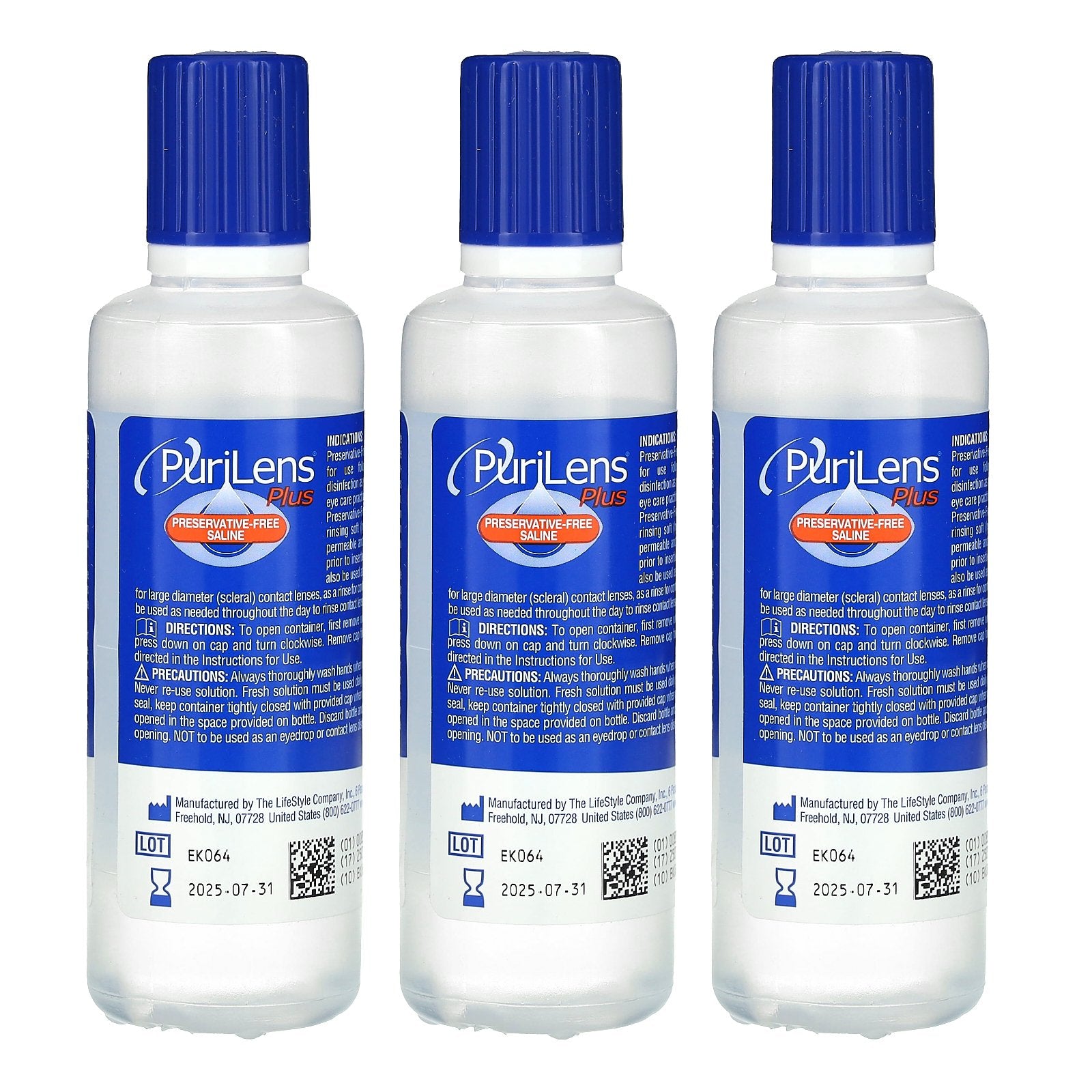 Purilens, Plus Preservative-Free Saline, 3 Bottles, 4 fl oz (120 ml) Each