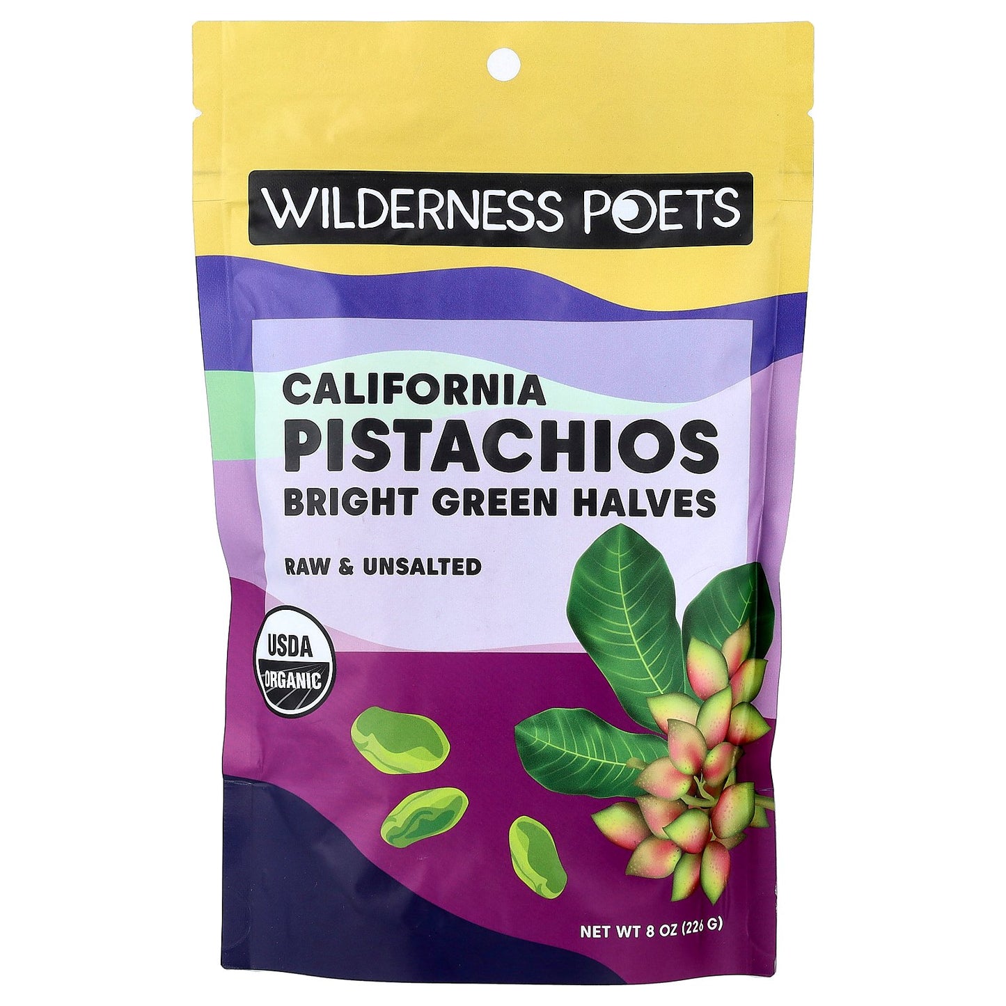 Wilderness Poets, Organic California Pistachios, Bright Green Halves, Unsalted, 8 oz (226 g)