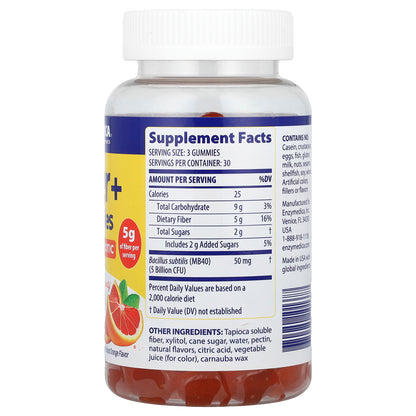 Enzymedica, Fiber+ Gummies, Pre & Probiotic, Blood Orange, 50 mg, 90 Gummies (16.6 mg per Gummy)