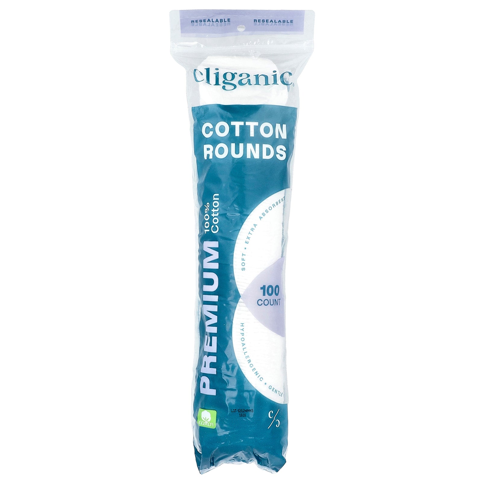 Cliganic, Premium 100% Cotton Rounds, 100 Count