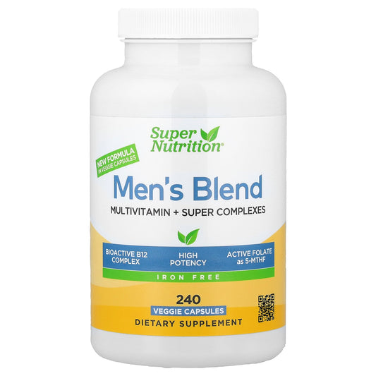 Super Nutrition, Men's Multivitamin with Super Adaptogens, Greens, Spices, and Vitamin A, Iron Free, 240 Veggie Capsules