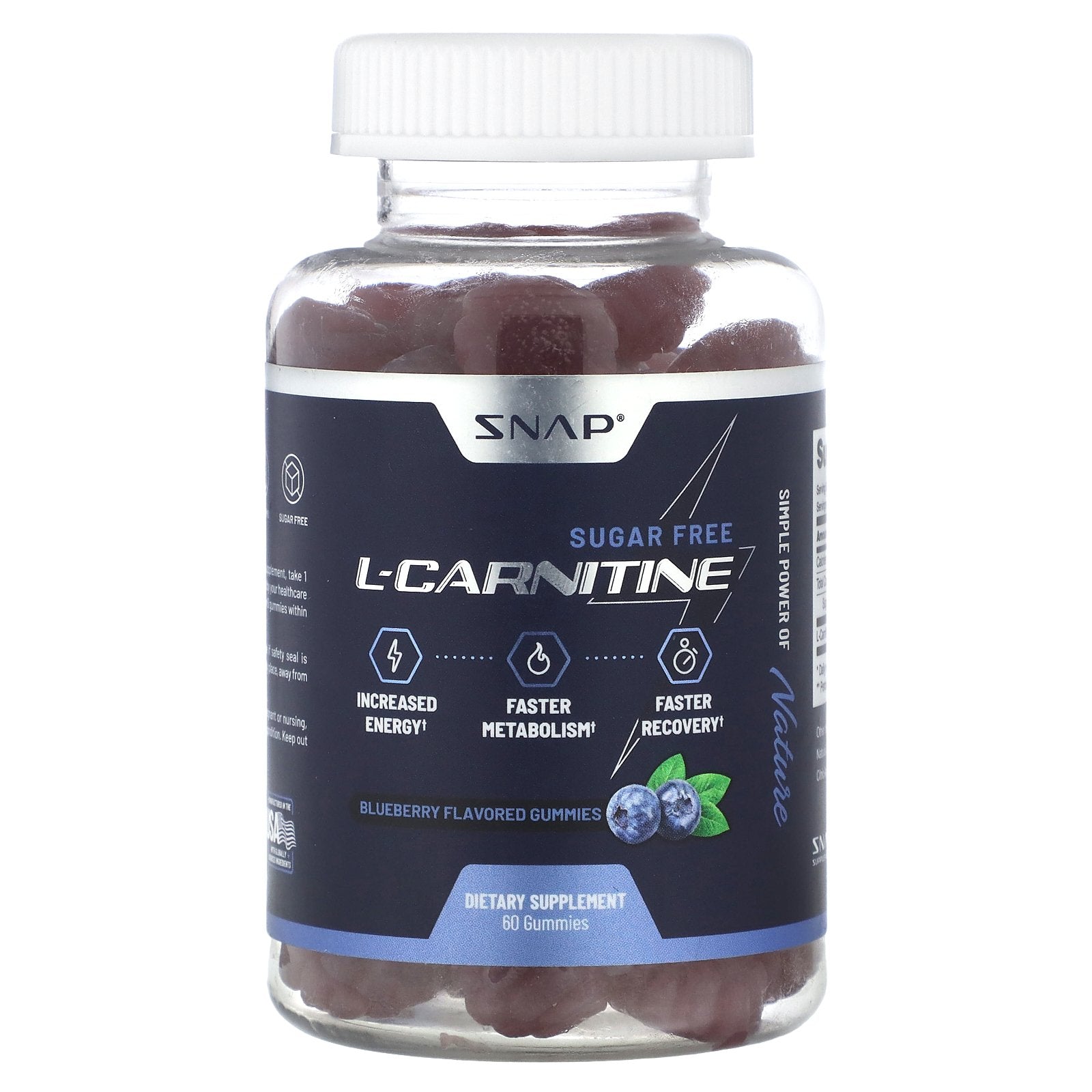 Snap Supplements, L-Carnitine Gummies, Blueberry, Sugar Free, 60 Gummies (250 mg per Gummy)