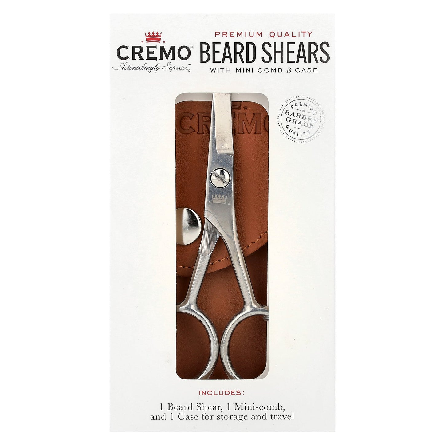 Cremo, Premium Quality Beard Shears with Mini Comb & Case, 3 Piece Kit